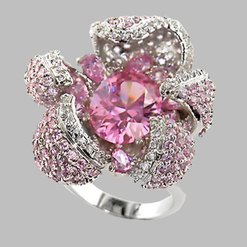 80316 - Rhodium Brass Ring with AAA Grade CZ  in Rose