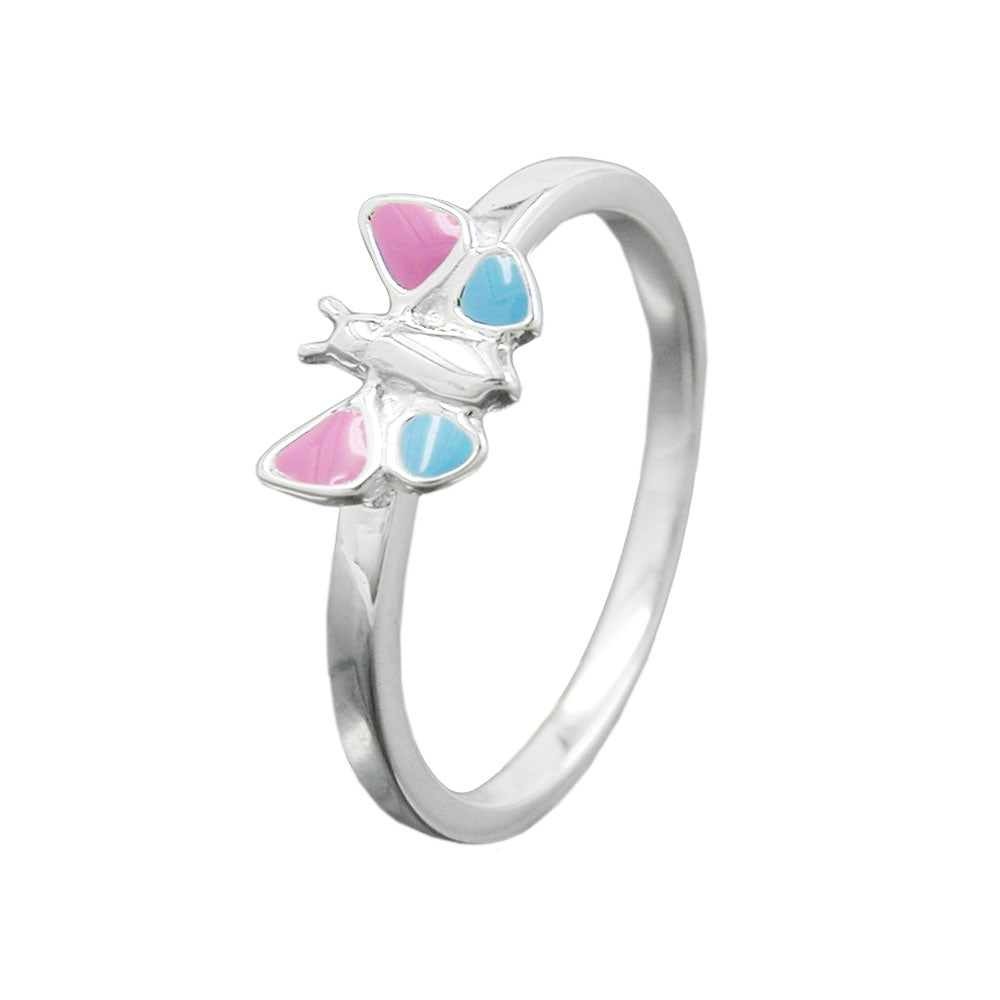 Ring pink/blue butterfly silver 925