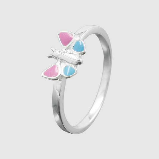 Ring pink/blue butterfly silver 925