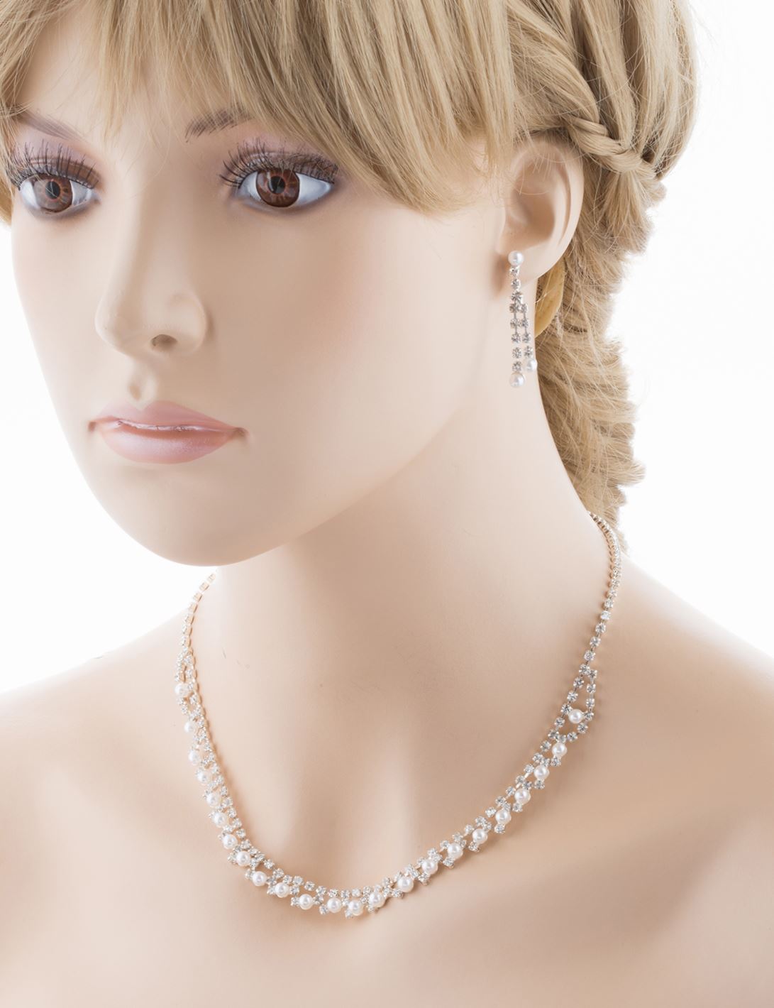 Bridal Crystal Rhinestone Pearl Jewelry Set