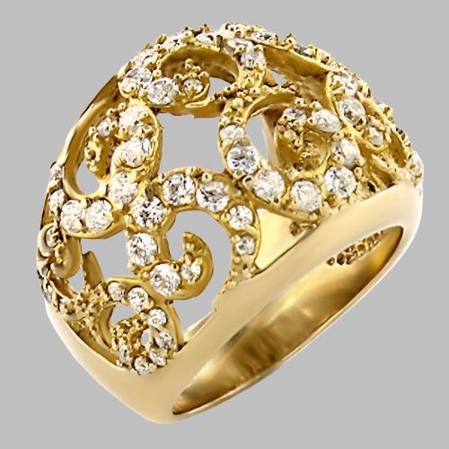 9W070 - Gold Brass Ring with AAA Grade CZ  in Clear