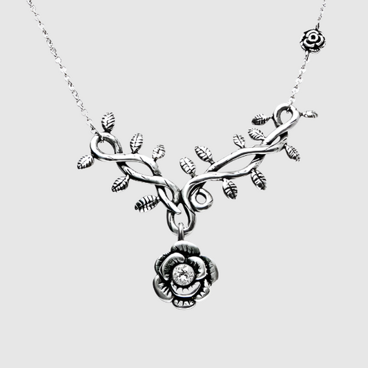 Rose Vine with White CZ Necklace