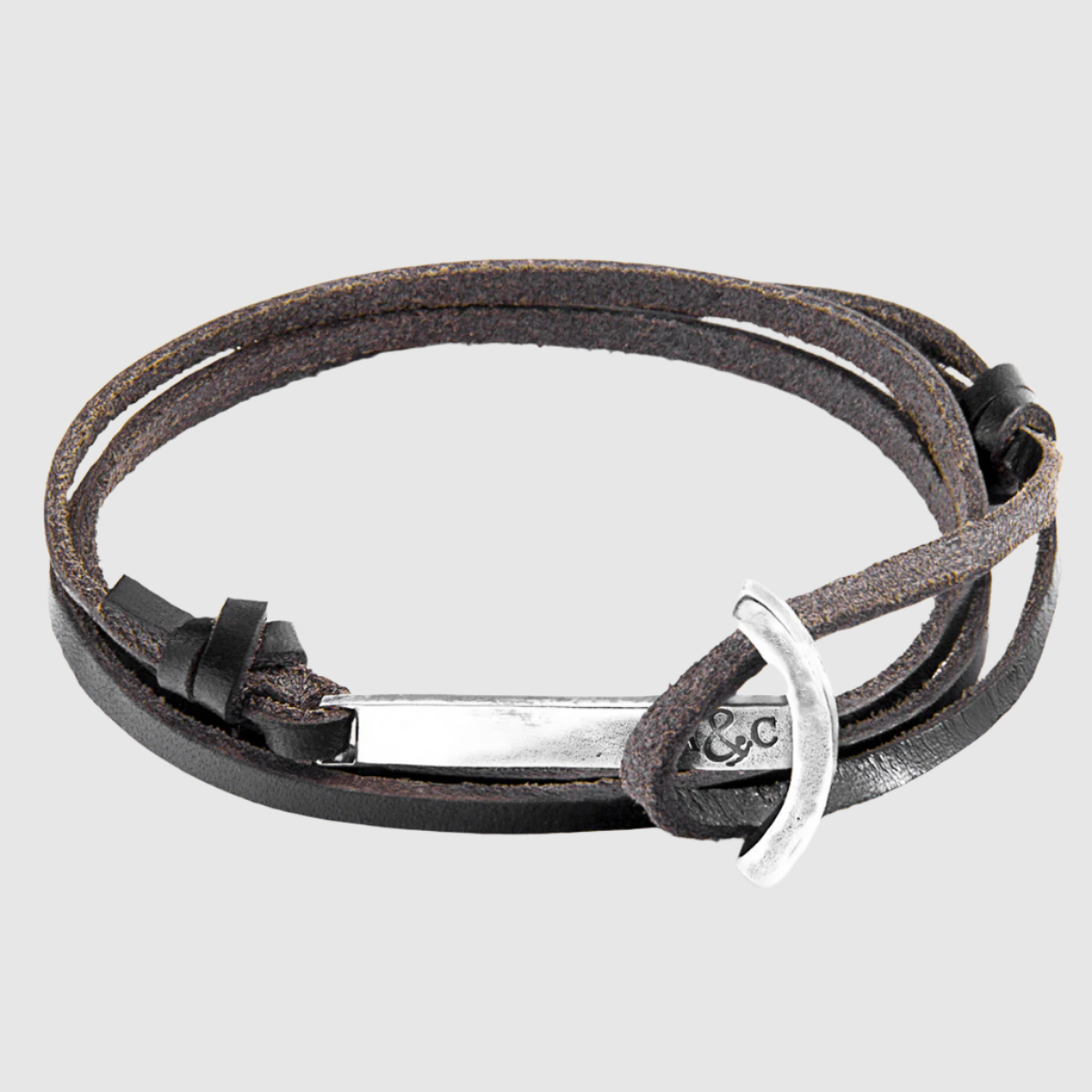 Dark Brown Clipper Silver & Leather Bracelet