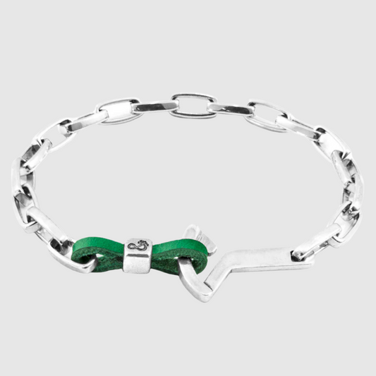 Fern Green Frigate Silver & Leather Bracelet