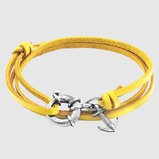 Mustard Yellow Clyde Silver & Flat Leather Bracelet