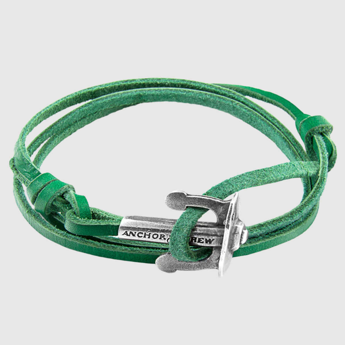 Fern Green Union Anchor Silver & Flat Leather Bracelet