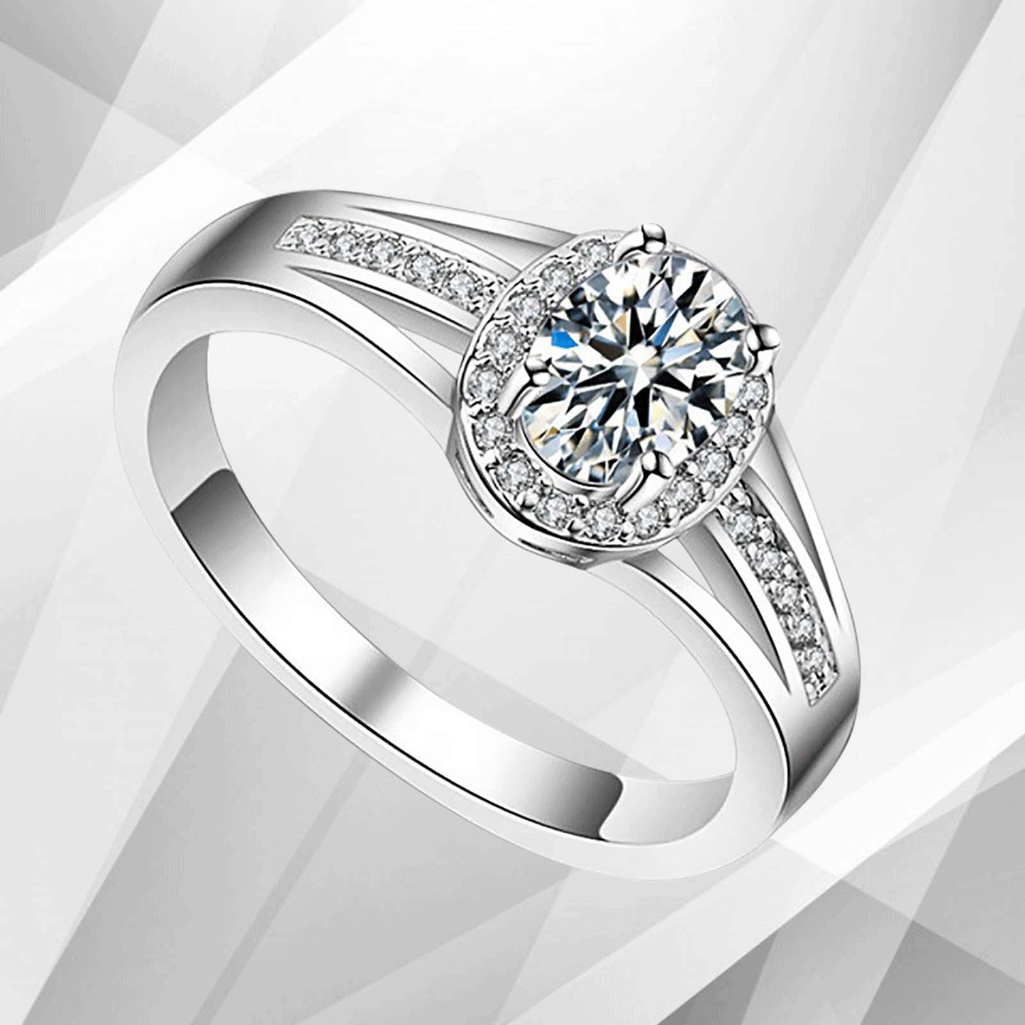 2.5Ct Oval-Cut Diamond Cushion Halo Bridal Engagement Ring 18K White