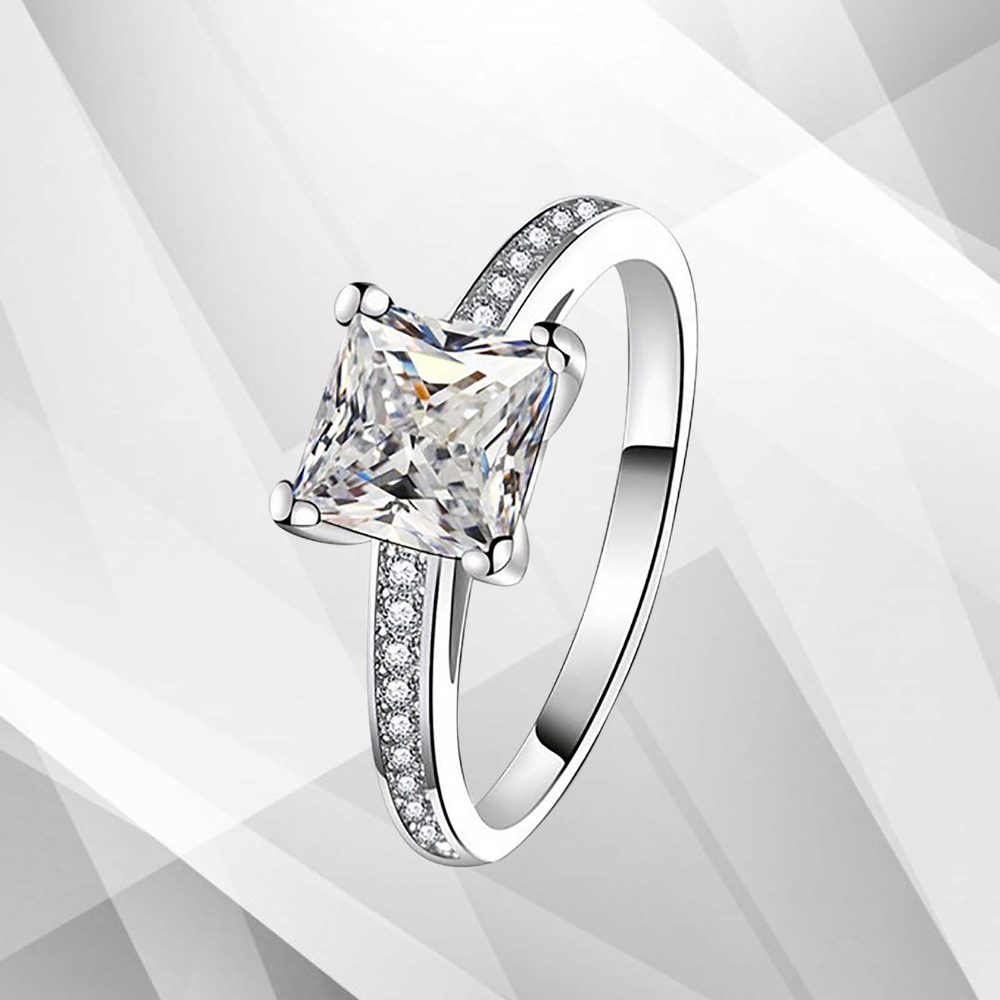 Princess-Cut Diamond Solitaire Bridal Engagement Ring 18Ct White 3.2Ct