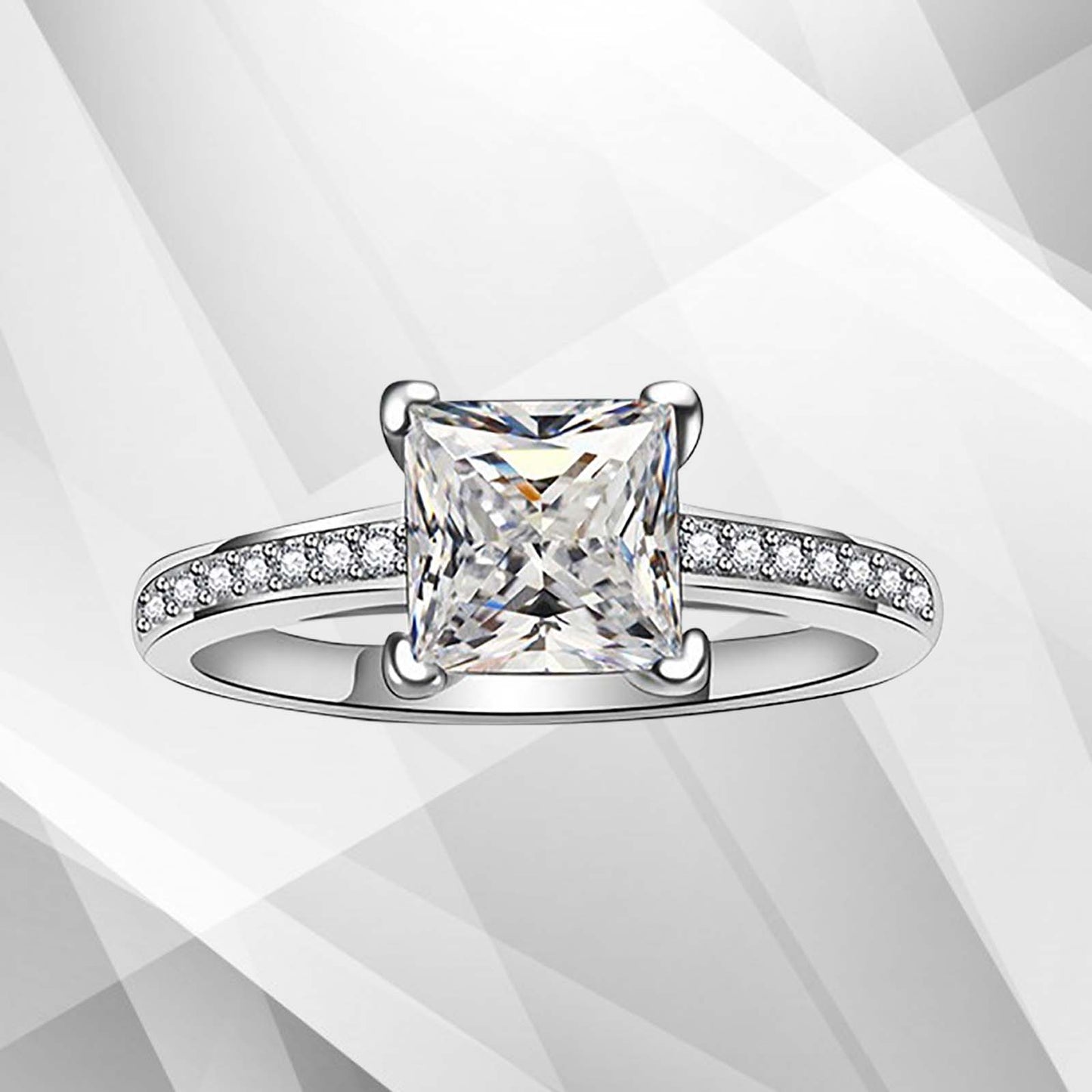 Princess-Cut Diamond Solitaire Bridal Engagement Ring 18Ct White 3.2Ct