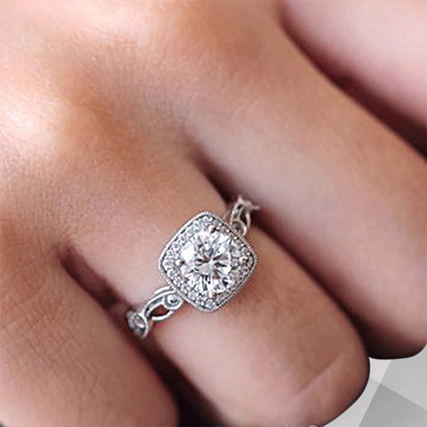 2.88Ct Large CZ Diamond Cushion Halo Bridal Engagement Ring 18Ct White