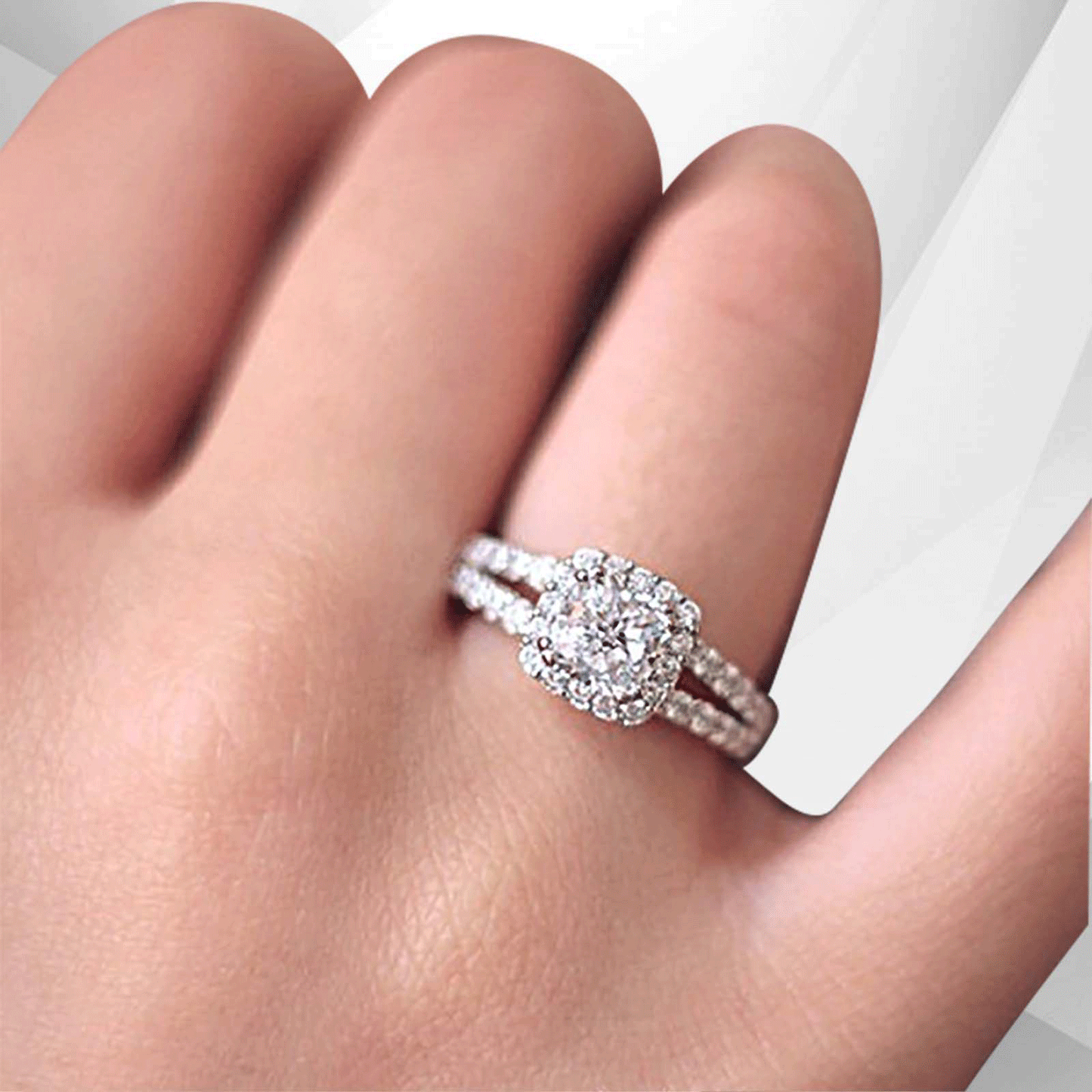 2.5Ct Round-Cut Diamond Cushion Halo Bridal Engagement Ring 18K White