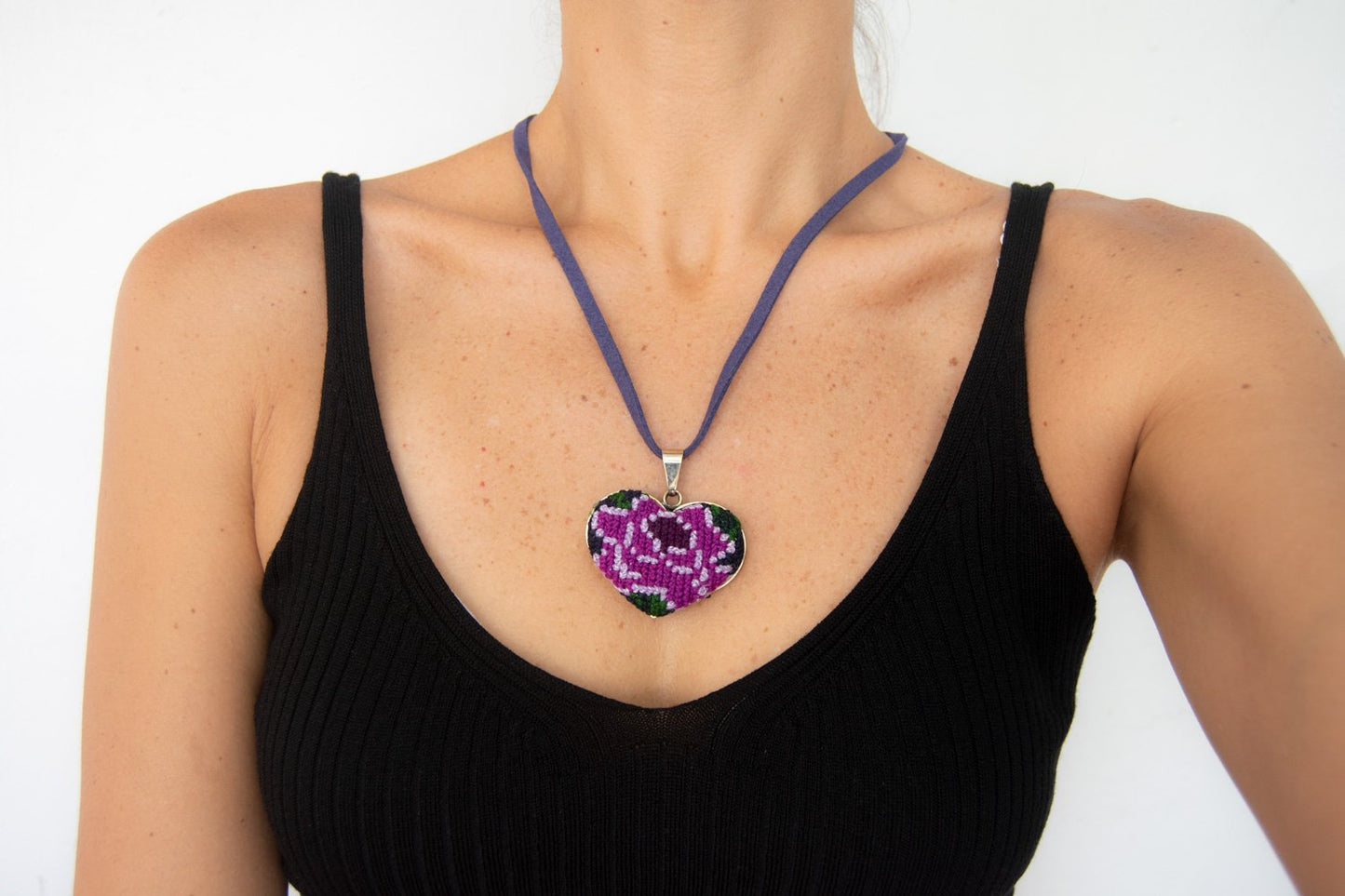 Ocosingo Heart Embroidered Necklace