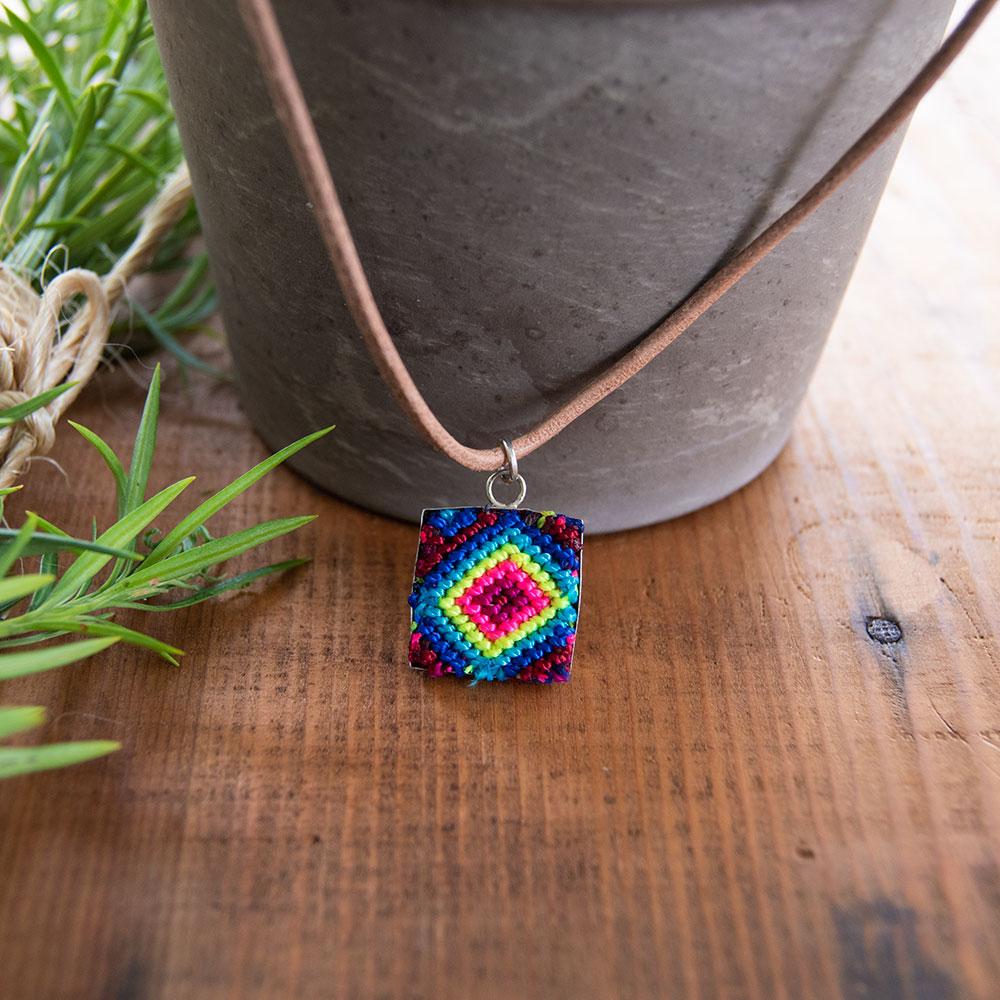 Mini Square Textile Necklace