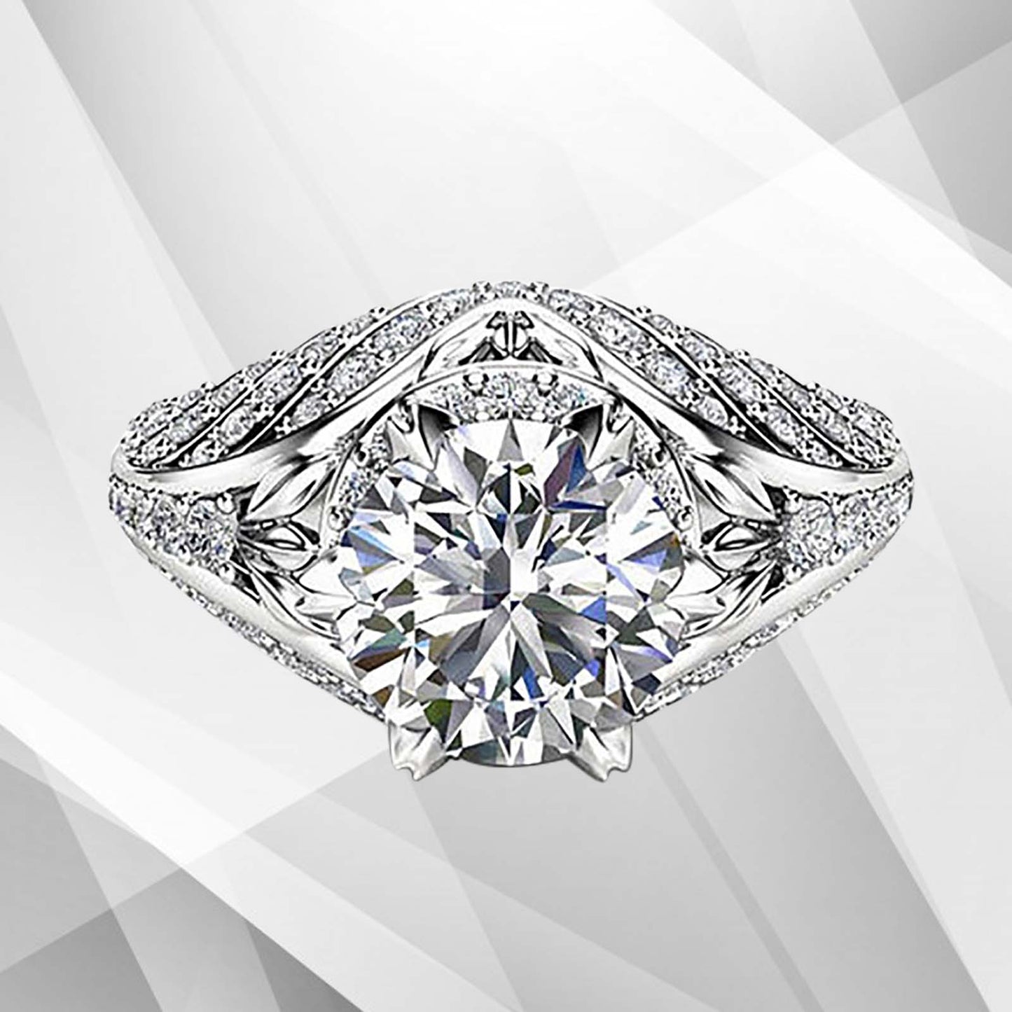 2.50Ct Round-Cut 55 Diamonds Engagement Party Solitaire Ring 18k White