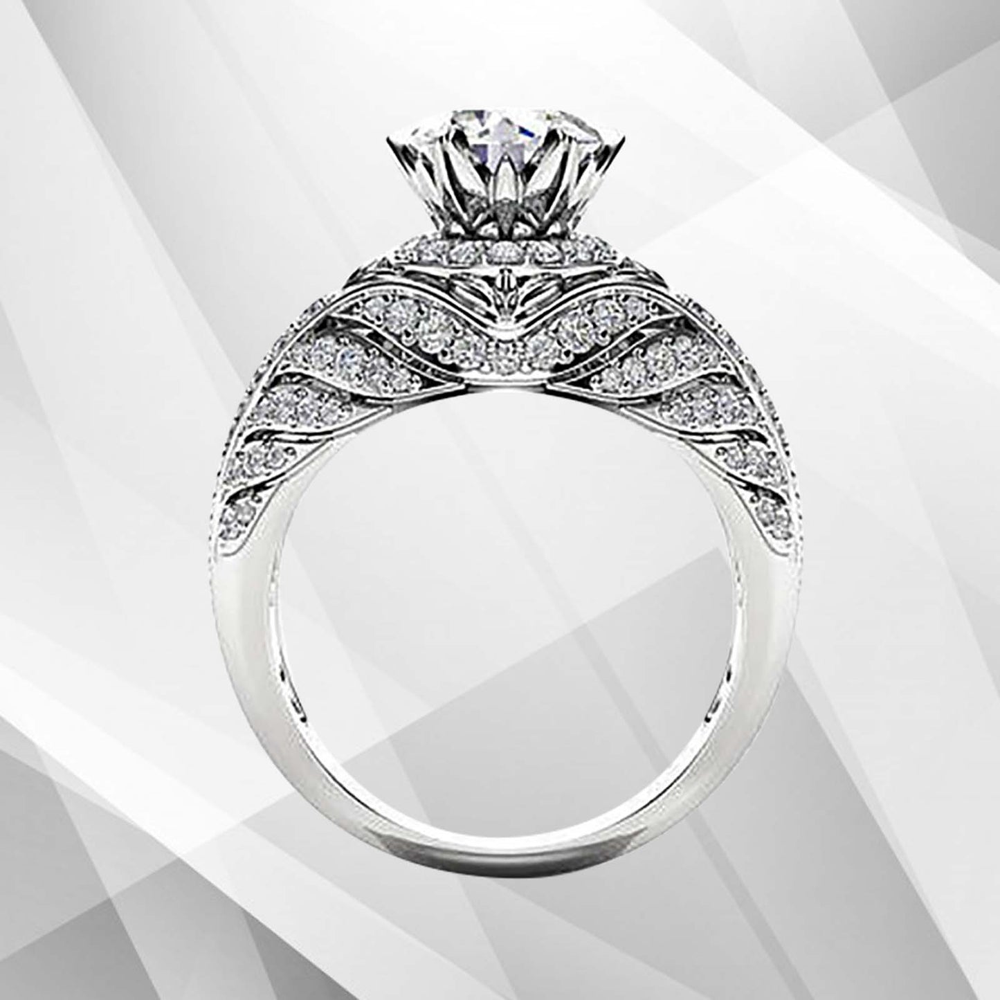 2.50Ct Round-Cut 55 Diamonds Engagement Party Solitaire Ring 18k White