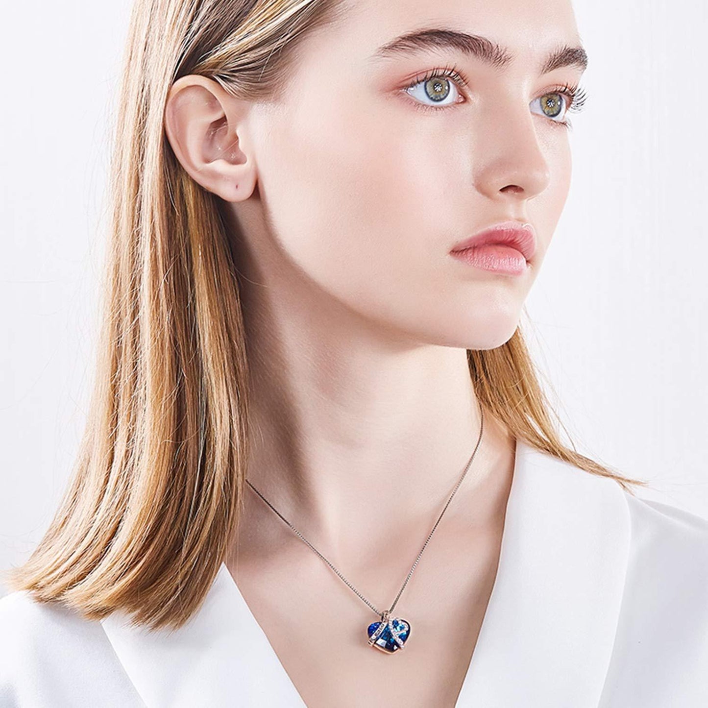 I LOVE YOU FOREVER Blue  Crystal Heart Necklace