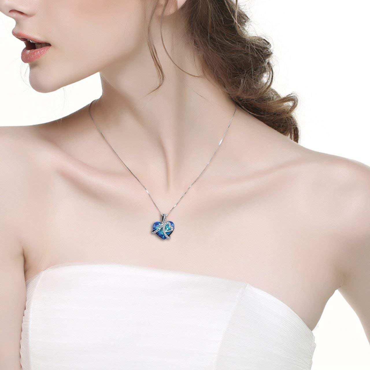 I LOVE YOU FOREVER Blue  Crystal Heart Necklace