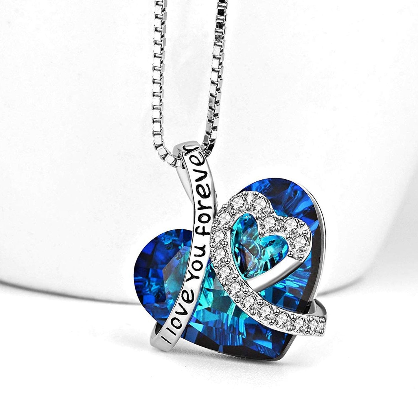 I LOVE YOU FOREVER Blue  Crystal Heart Necklace