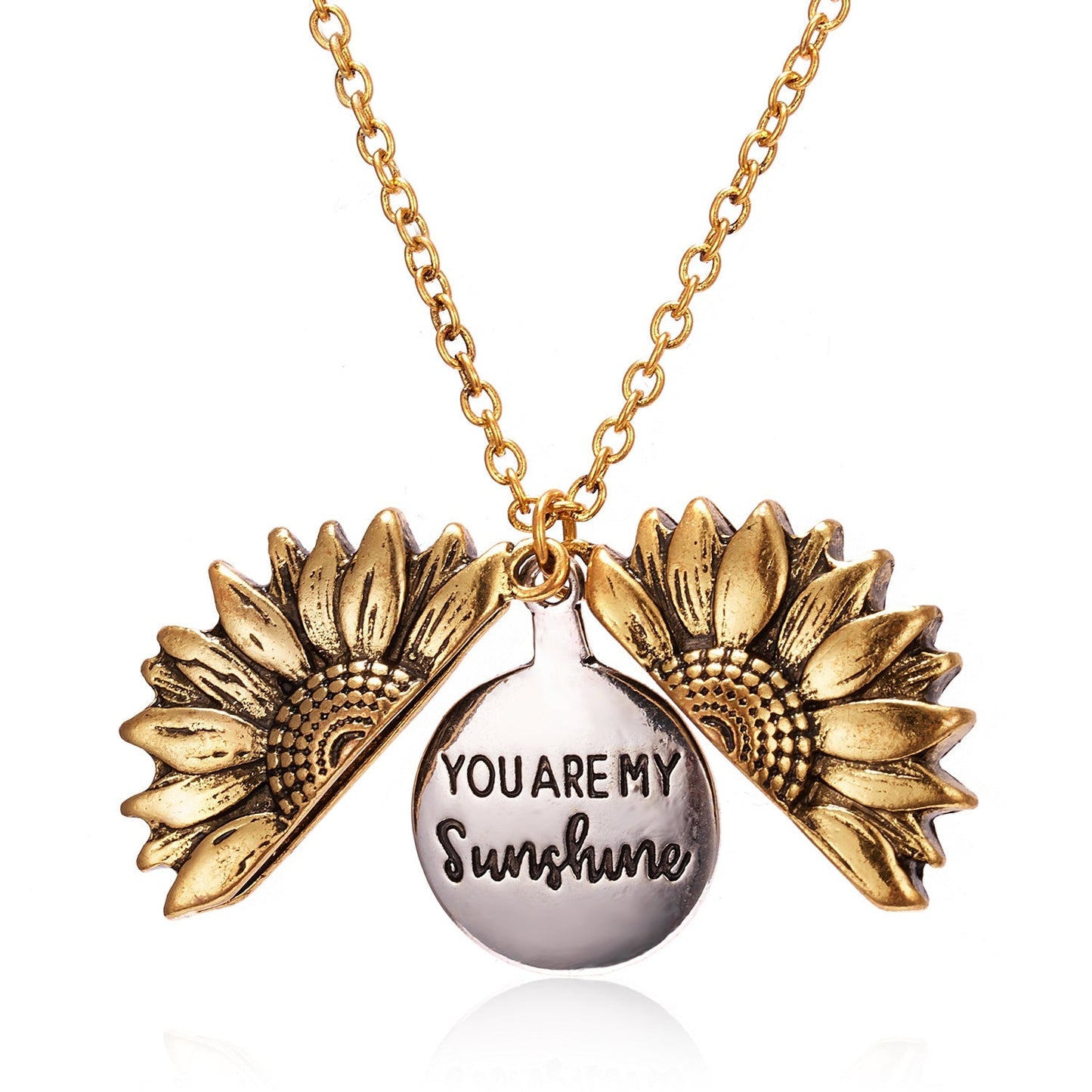 You Are My Sunshine Open Sunflower Necklace in 14K Gold Plating