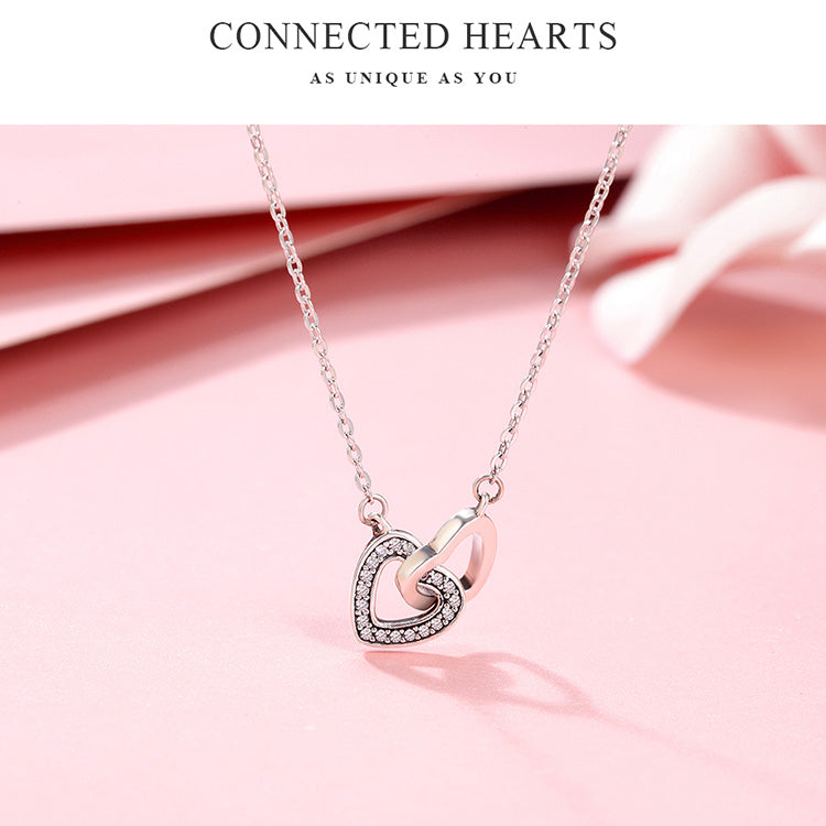 BAMOER 925 Sterling Silver Connected Heart Pendant Necklace for Girlfriend Valentine's Day Gift Fine Jewelry SCN181