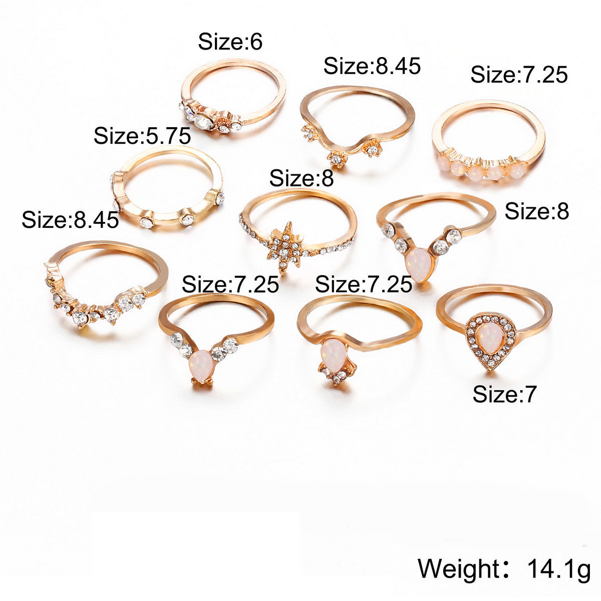 10 Piece Opal Created Ring Set With ® Crystals 18K Gold Plated Ring in