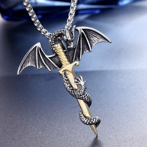 Flying Dragon With Sword Necklace