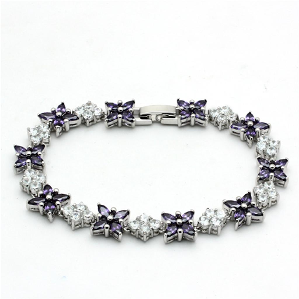 LO2324 - Rhodium Brass Amethyst Jewelry Sets