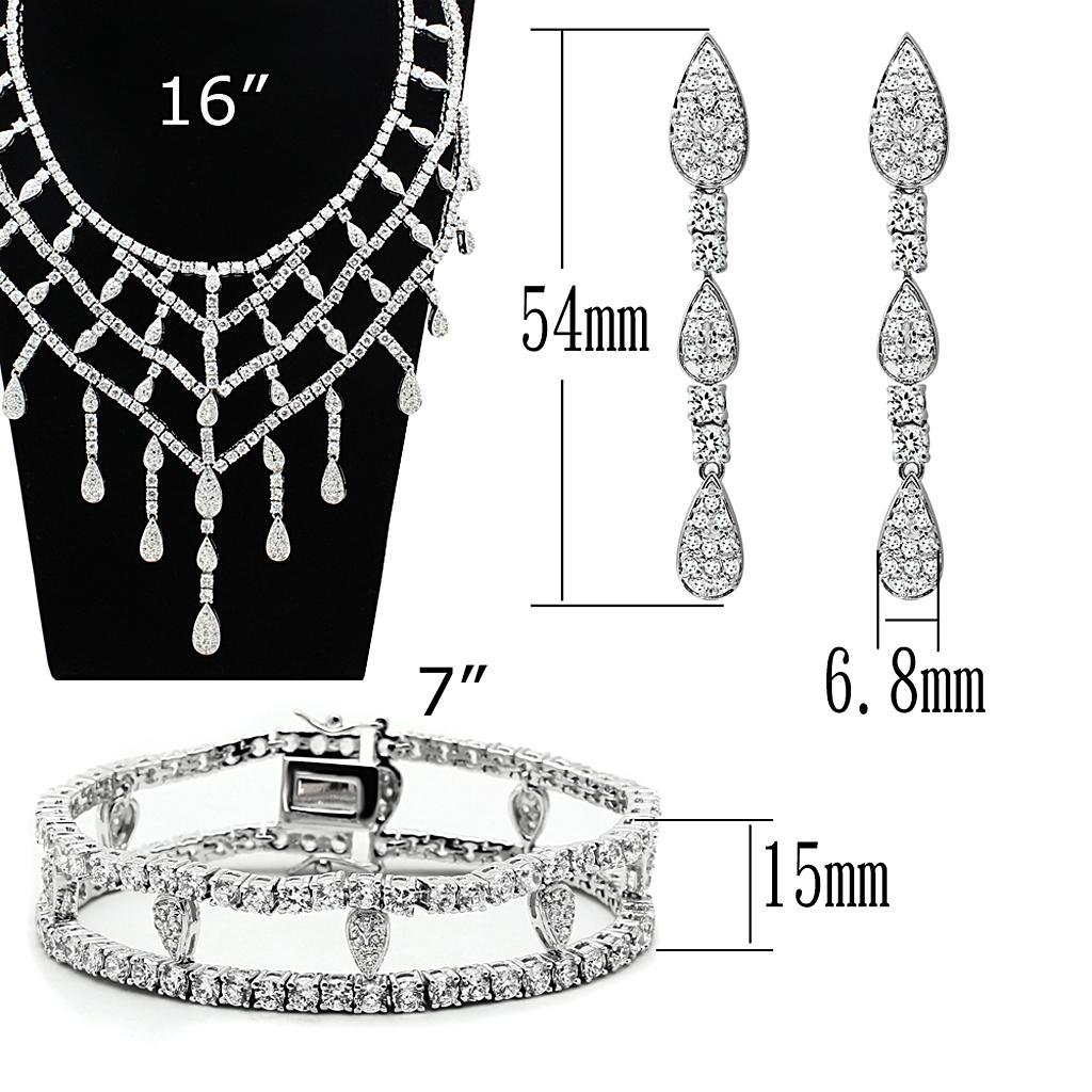 LO2428 - Rhodium Clear Brass Jewelry Sets