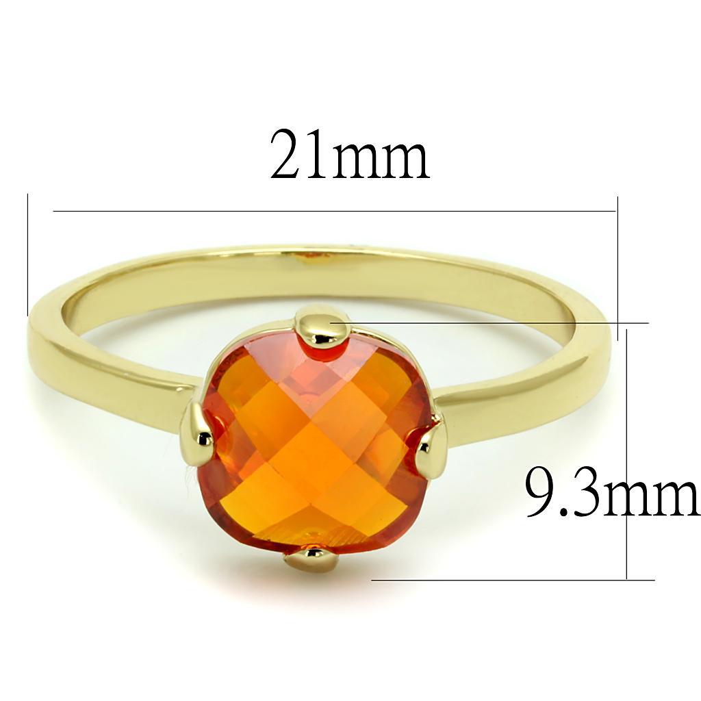 LO4079 - Flash Gold Brass Ring CZ  in Orange