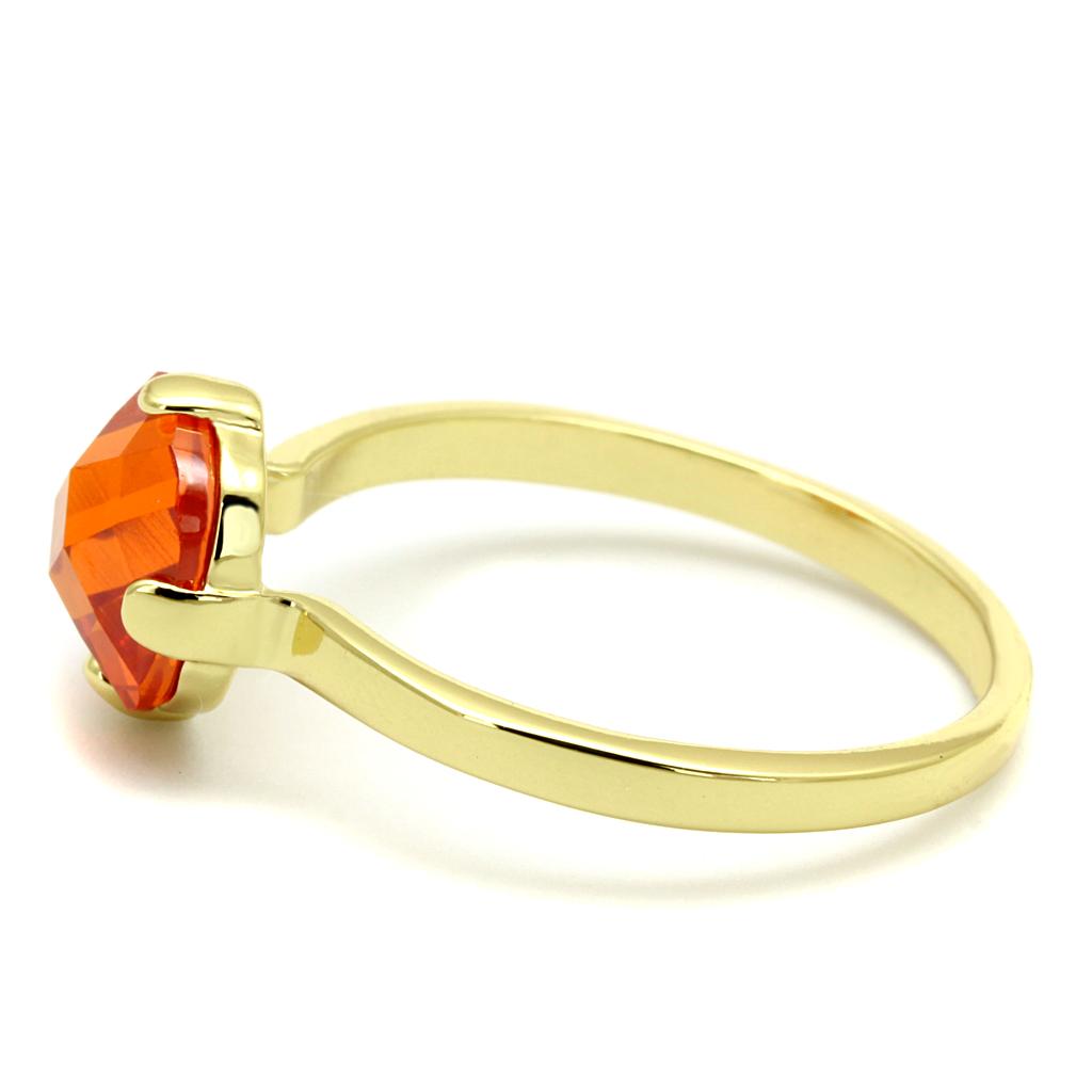 LO4079 - Flash Gold Brass Ring CZ  in Orange