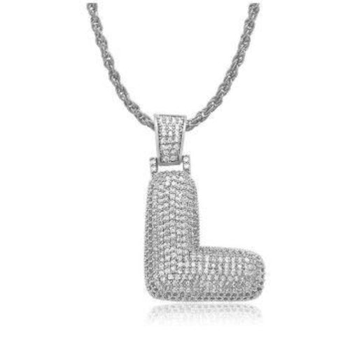 PIPE Rhodium Bubble Letter Necklace