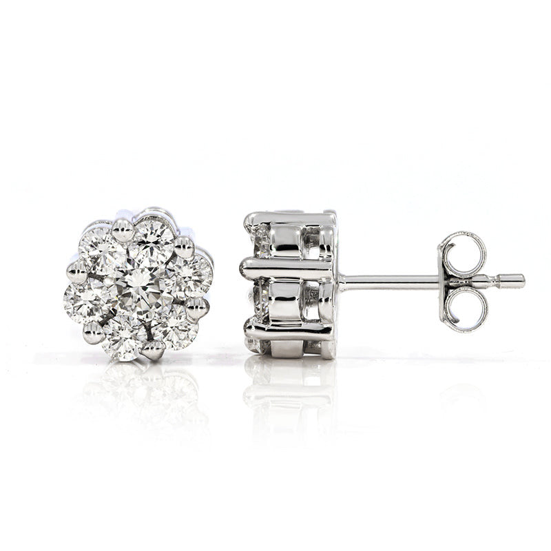 AGI Certified 2.00ctw Lab Diamond Floral Cluster Stud Earrings in 14kt