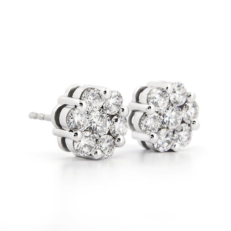 AGI Certified 2.00ctw Lab Diamond Floral Cluster Stud Earrings in 14kt