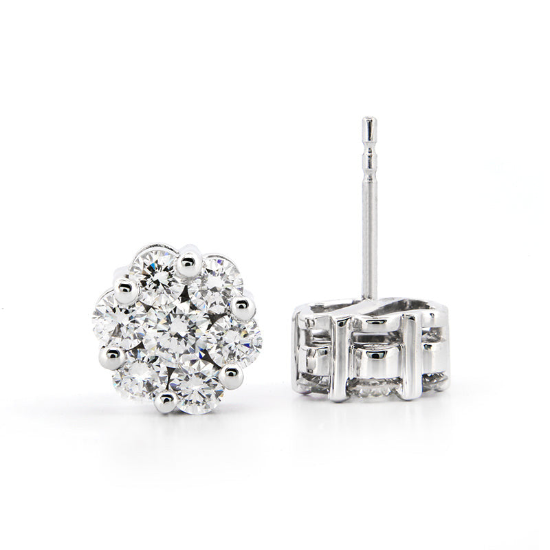 AGI Certified 2.00ctw Lab Diamond Floral Cluster Stud Earrings in 14kt