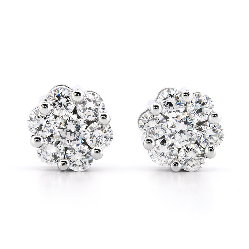 AGI Certified 2.00ctw Lab Diamond Floral Cluster Stud Earrings in 14kt