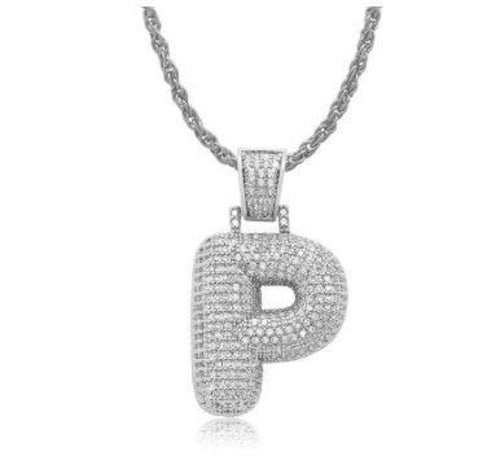 PIPE Rhodium Bubble Letter Necklace