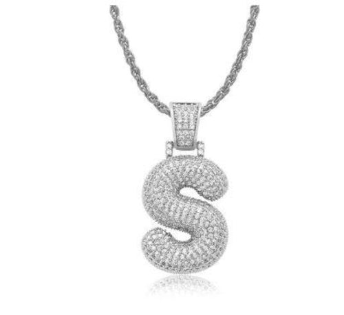 PIPE Rhodium Bubble Letter Necklace