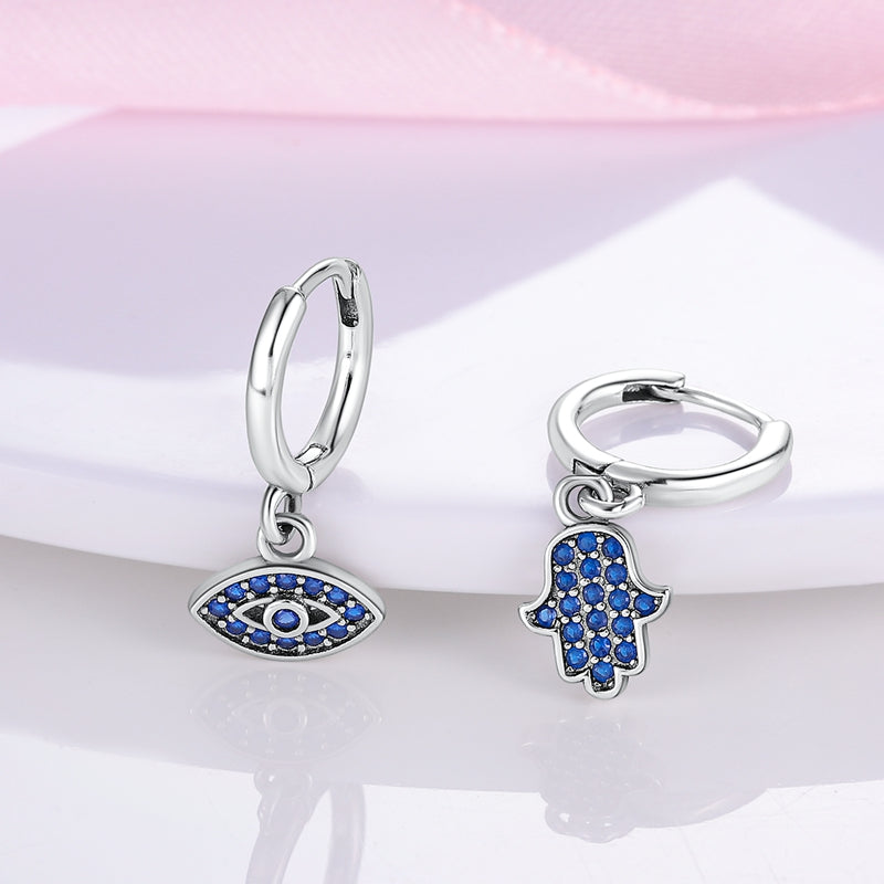 925 Sterling Silver Love Butterfly Suitcase Evil Eye Earrings