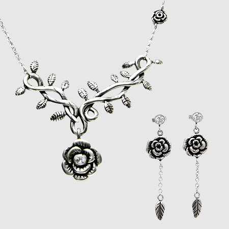 Wild Hibiscus Rose Necklace & Earrings Set