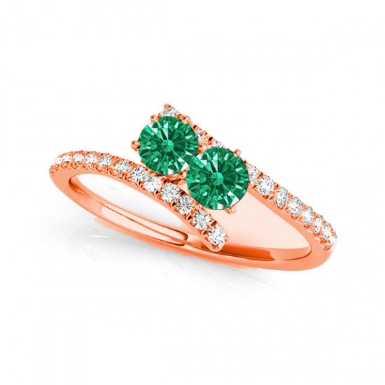 14K Rose Gold Emerald Two Stone Rings