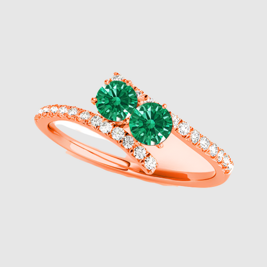 14K Rose Gold Emerald Two Stone Rings