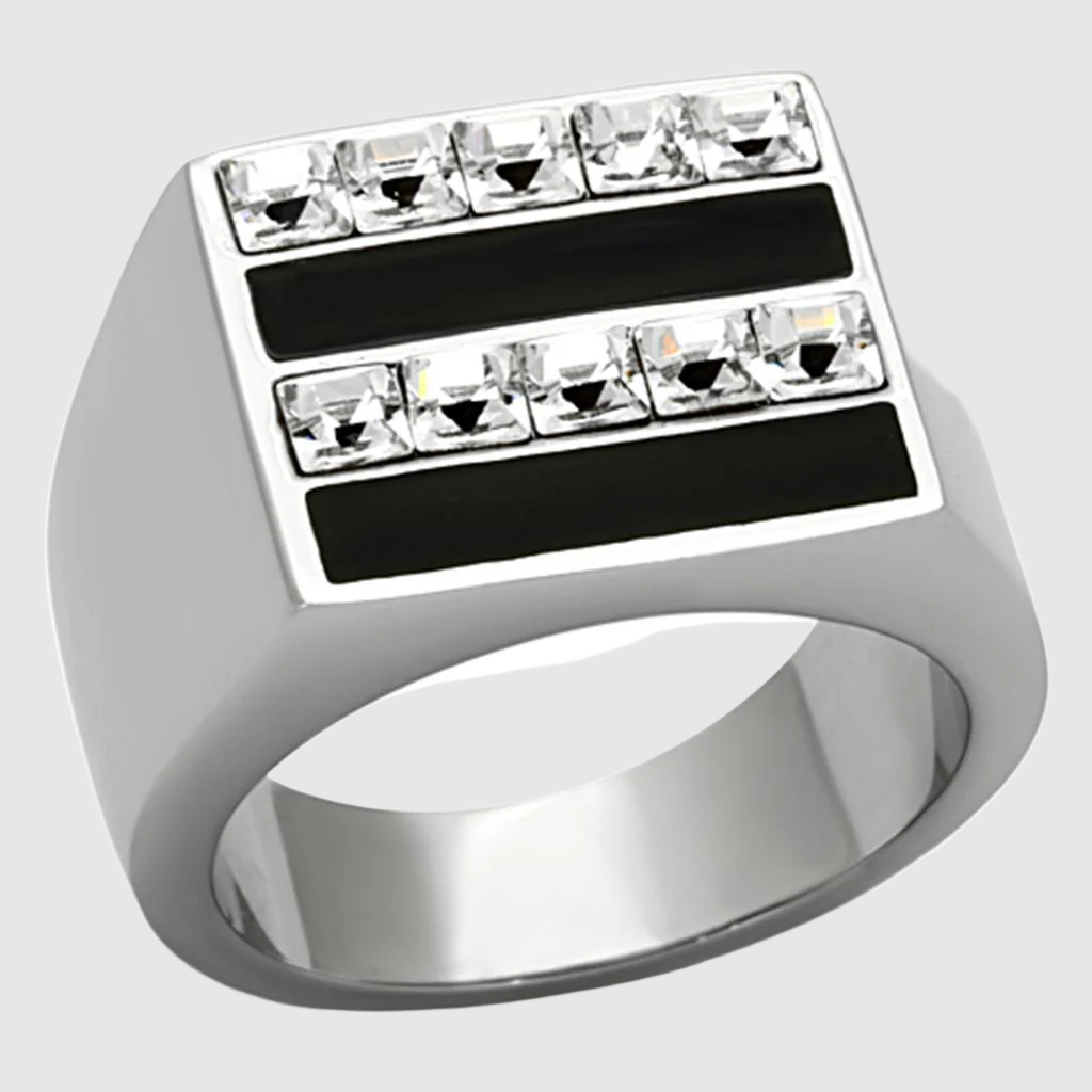 Men Stainless Steel Synthetic Crystal Rings 1177