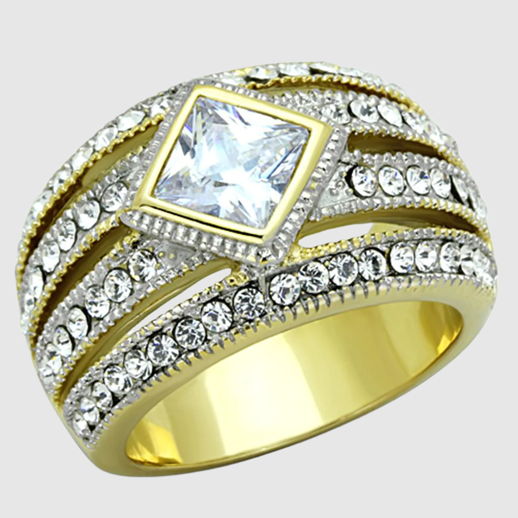 Women Stainless Steel Cubic Zirconia Rings TK1551