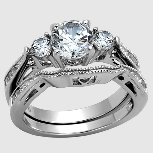 Women Stainless Steel Cubic Zirconia Rings TK1W002