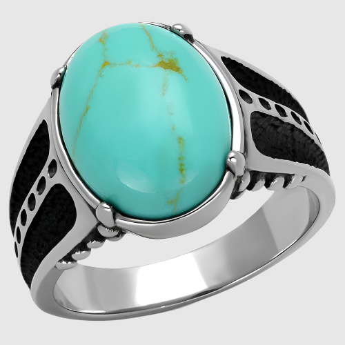 Men Stainless Steel Synthetic Turquoise Rings