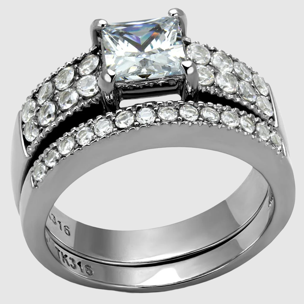 Women Stainless Steel Cubic Zirconia Rings TK2915