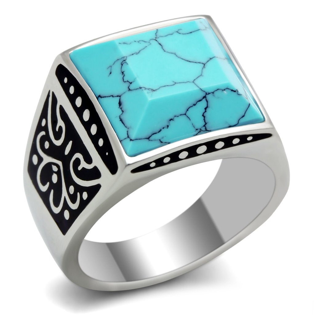 Men Stainless Steel Synthetic Turquoise Rings