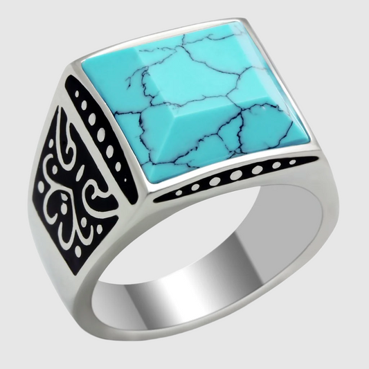 Men Stainless Steel Synthetic Turquoise Rings