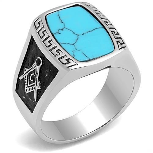 Men Stainless Steel Synthetic Turquoise Rings