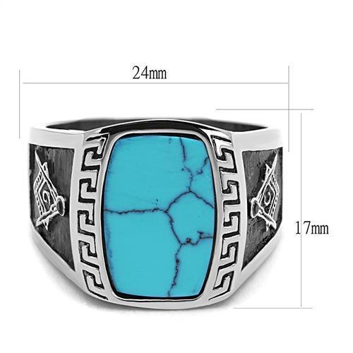 Men Stainless Steel Synthetic Turquoise Rings